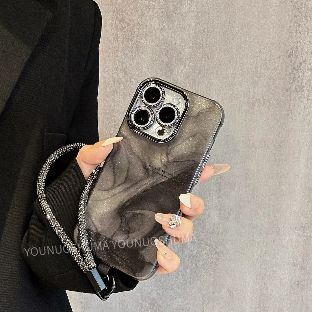 【苹果】iPhone15/14promax防摔创意ins闪粉渲染黑灰色女新款手机壳