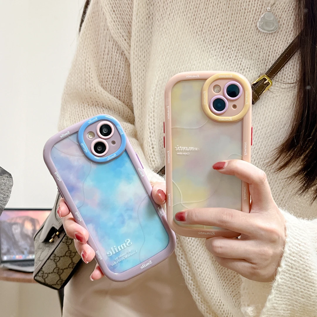 【适用苹果/华为】iPhone15/P70防摔ins泡芙晕染蓝粉女新款手机壳
