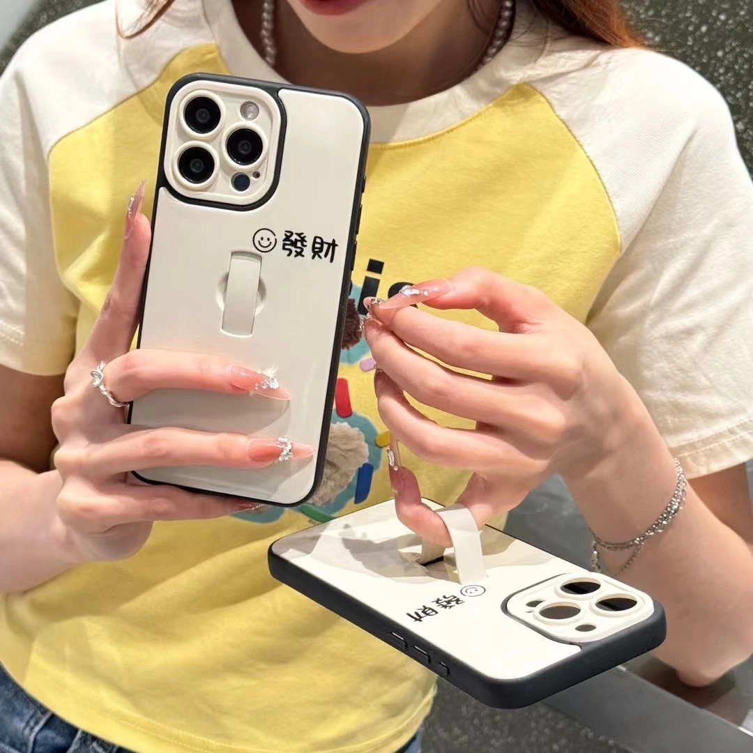 【适用苹果/华为】iPhone15/P70防摔指环支架发财笑脸女新款手机壳