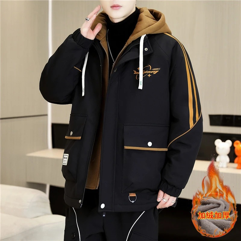 BIAOBIN/彪宾青少年加绒加厚夹克男新款冬季连帽百搭休闲保暖外套