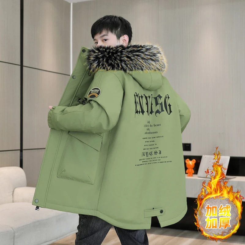 BIAOBIN/彪宾青少年外套中长款加绒加厚男生派克服保暖防寒棉衣服