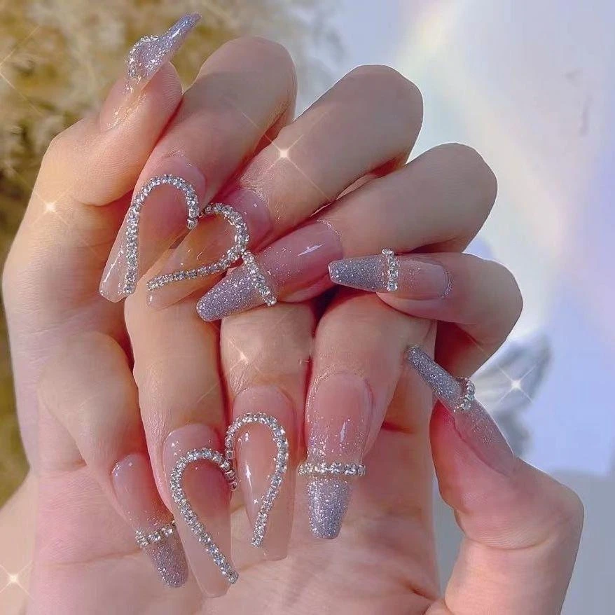 网红ins日式美甲爪钻链条珍珠钻炼 轻奢立体超闪金属饰品指甲装饰