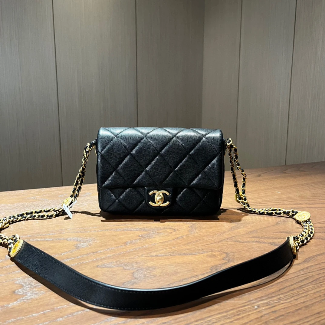 99新 Chanel/香奈儿 金币口方胖子盖包芯片款 尺寸20×14