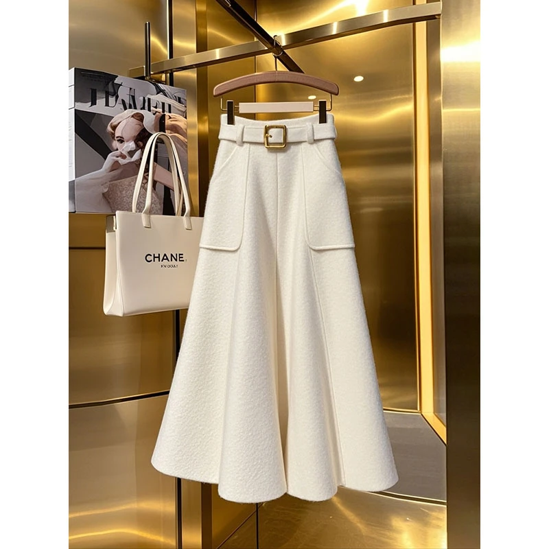 今年流行爆款白色加厚半身裙女秋冬季高级感超好看气质a字中长裙
