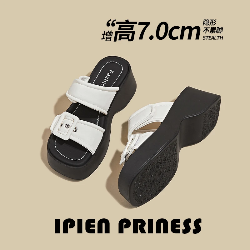 女士拖鞋2025夏季新款时尚百搭复古厚底高跟防滑一字外穿软底凉拖