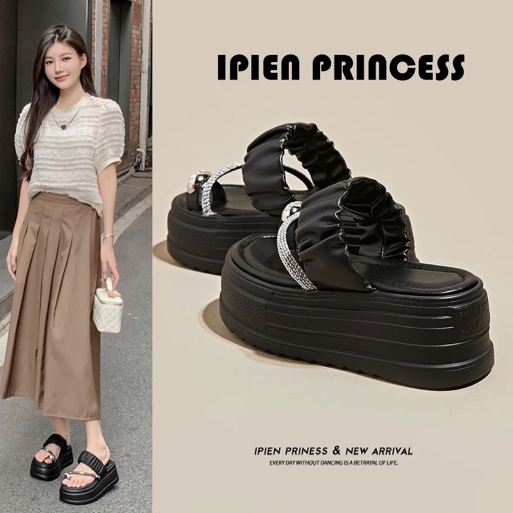 小个子厚底高跟凉鞋女2025夏季松糕休闲外穿高级感百搭防滑沙滩鞋