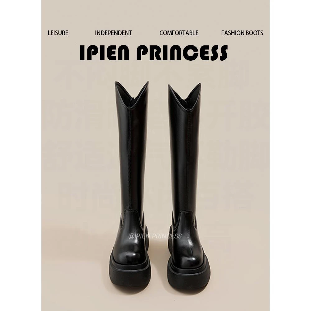 黑色百搭长筒靴女2025秋冬新款爆款内增高骑士靴超高跟长筒瘦瘦靴