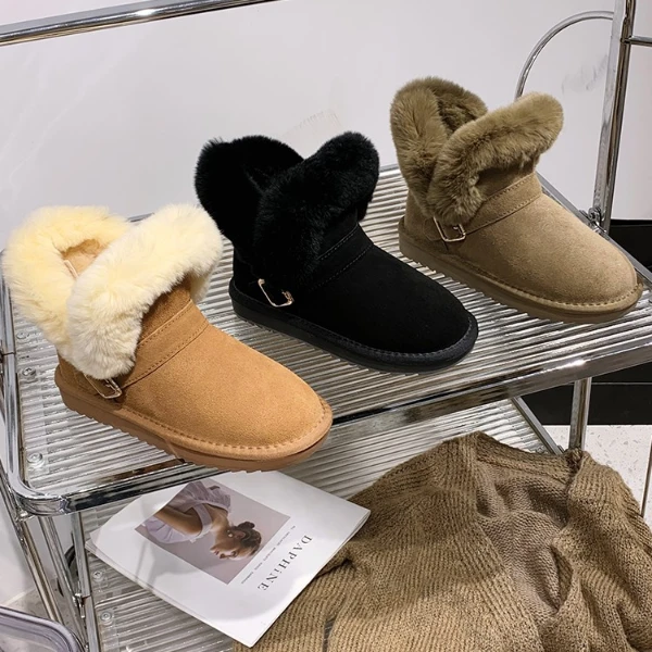 时尚雪地靴女冬季加绒加厚防滑保暖兔毛领棉鞋百搭厚底【SY7035】