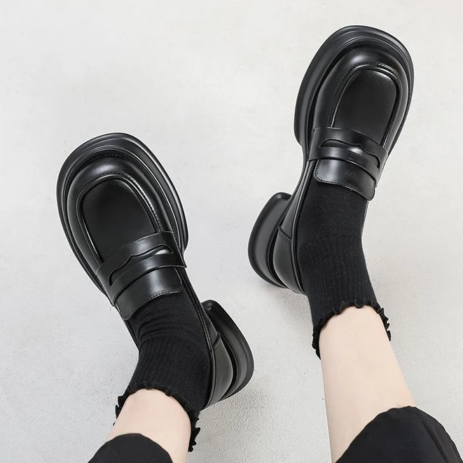 2025潮大头乐福鞋女新爆款潮厚底英伦风小皮鞋子日系增高松糕单鞋