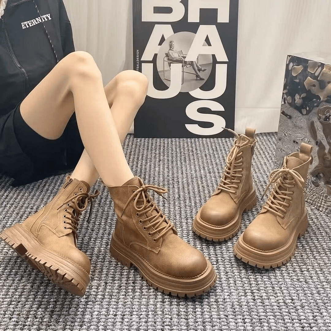 2024潮秋冬季新款厚底系带机车马丁靴女英伦风工装爆款短靴子高级