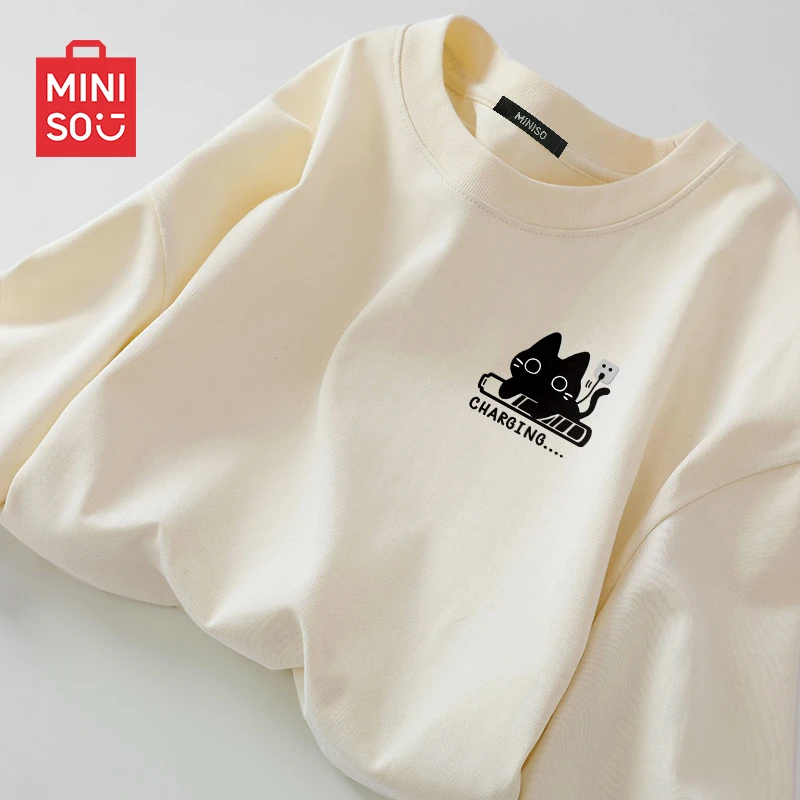 MINISO名创优品短袖t恤男夏季日系卡通上衣趣味小猫咪简约半袖男