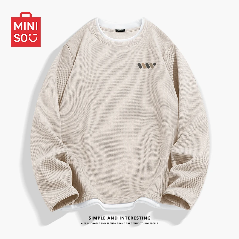 MINISO名创优品名创优品长袖t恤男秋假两件极简风顿号华夫格卫衣