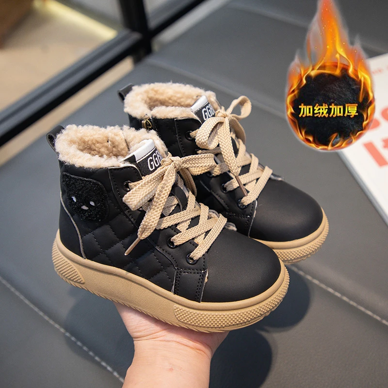 ABC Fond女宝靴子高帮冬款女童加绒加厚大棉鞋男童保暖鞋儿童冬鞋