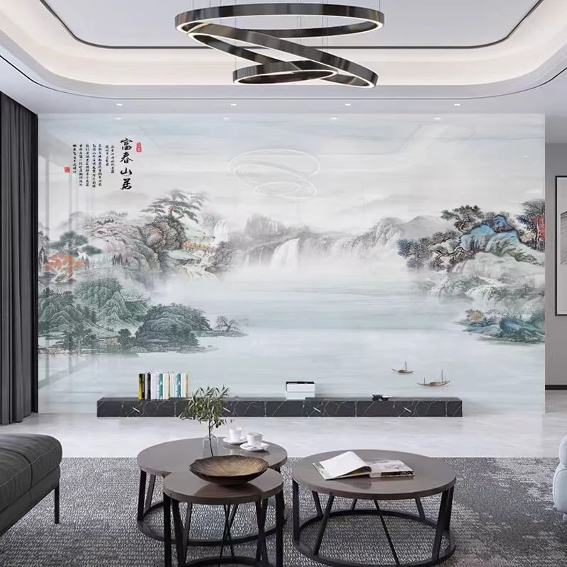 梦动2024新款壁纸轻奢水墨山水画画面背景墙壁画影视墙家装装饰画