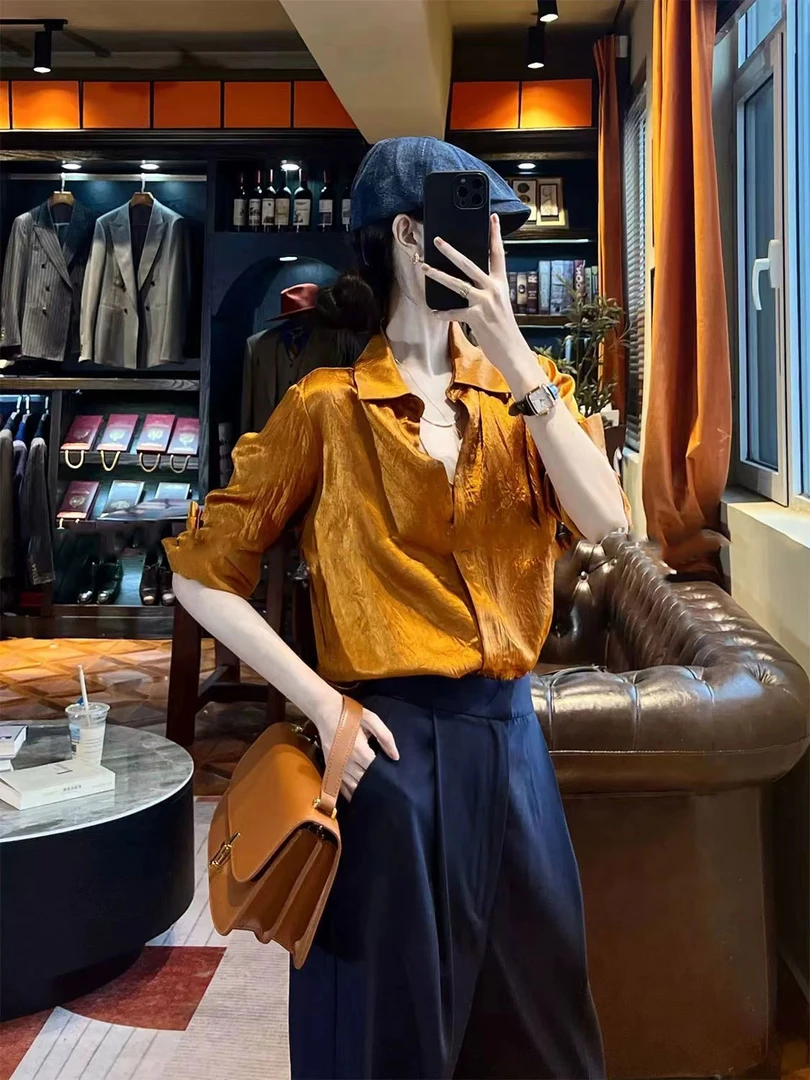 2025春季新款时尚通勤气质荷叶边 醋酸衬衫