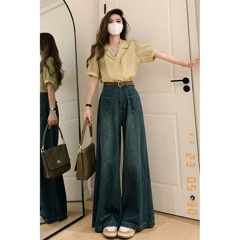 大码牛仔裤女长裤四季通用百搭阔腿休闲不显跨大码女装薄款高腰