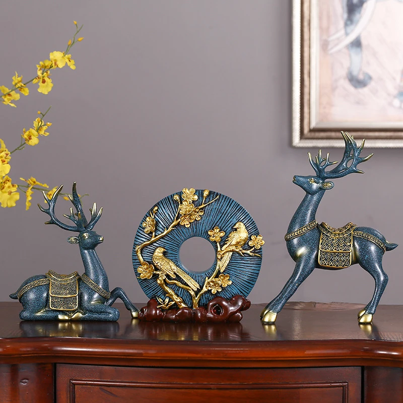 2024年网红欧式轻奢对鹿电视柜酒柜家居摆件装饰树脂工艺品家用