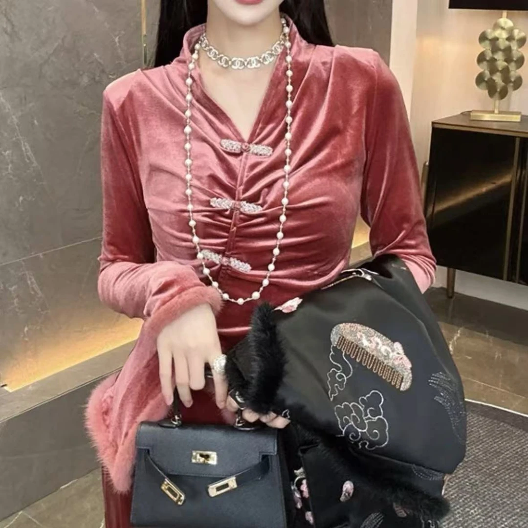 新款/新中式休闲百搭国风丝绒上衣[1016]