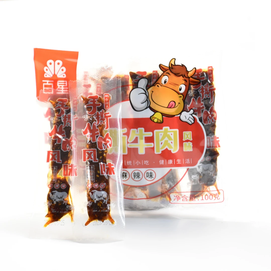 百星鲜香手撕瘦肉油麻条甜辣口味纯肉麻辣美味四溢休闲零食8条装