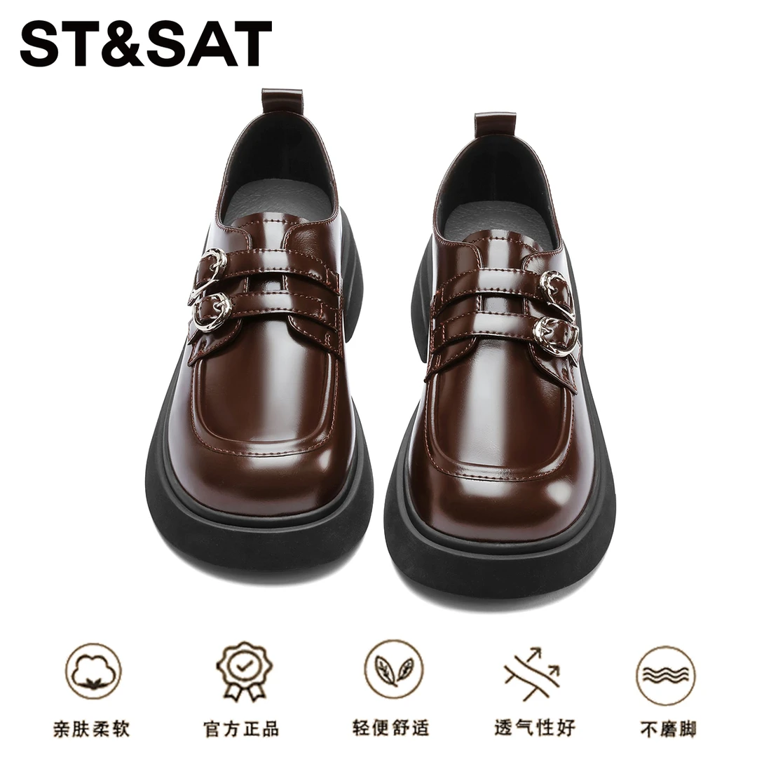 星期六学院风时尚粗跟单鞋女秋季厚底乐福鞋2025新款小皮鞋配裙子