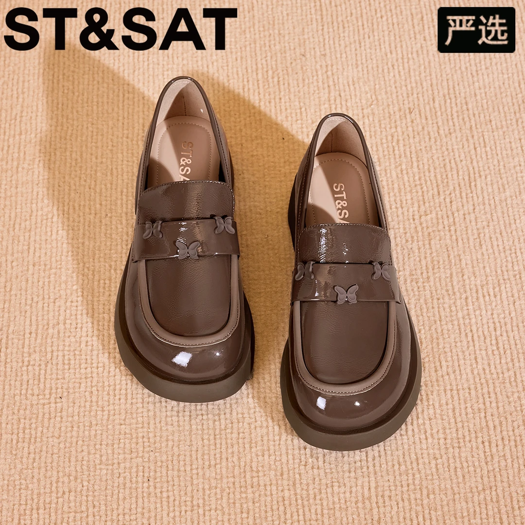 星期六蝴蝶结厚底小皮鞋女2025秋季新款圆头乐福鞋英伦风气质单鞋