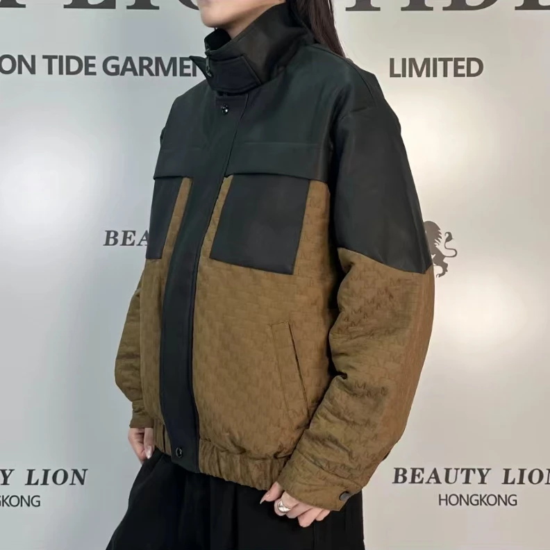 2024H·K美狮潮牌时尚拼接拼色百搭休闲夹棉外套