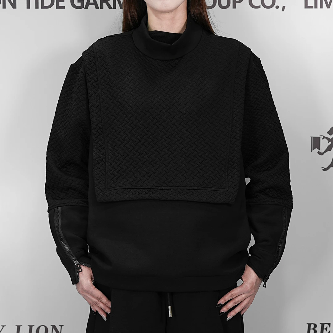 2024H·K美狮潮牌时尚港风拼接休闲圆领百搭加绒卫衣