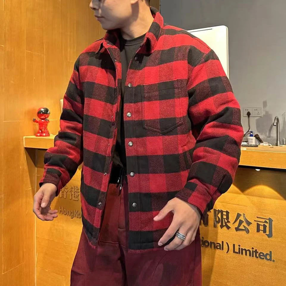 2024H·K美狮潮牌冬季复古格子时尚拼接百搭休闲羽绒外套