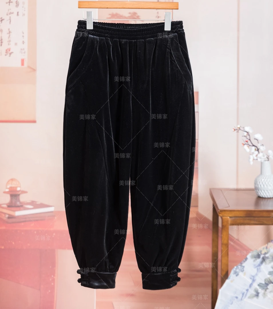 【美锦家】新中式国风女款冬季丝绒收腿加厚棉裤23-26（T）