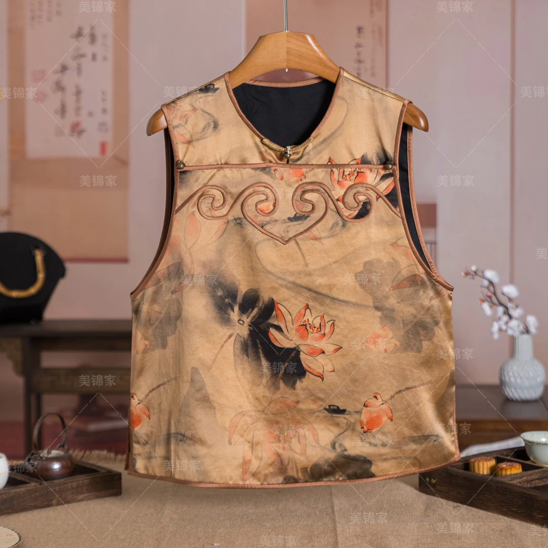 Y521号【美锦家】新中式国风女款圆领水墨提花马甲240883