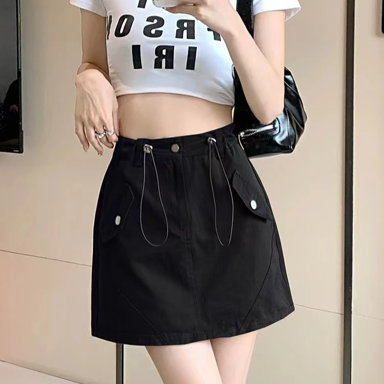 复古辣妹工装短裙女春夏2024新款时尚高腰显瘦百搭a字短裙包臀裙