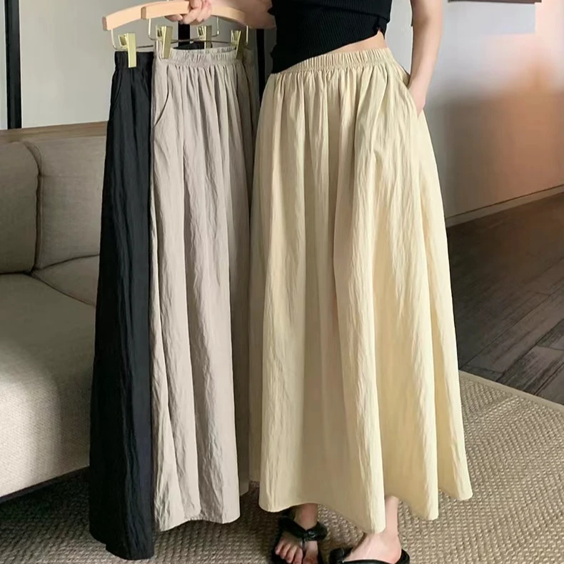 女时尚夏高级感气质高腰显瘦松紧腰A字大摆伞裙显瘦半身裙中长款