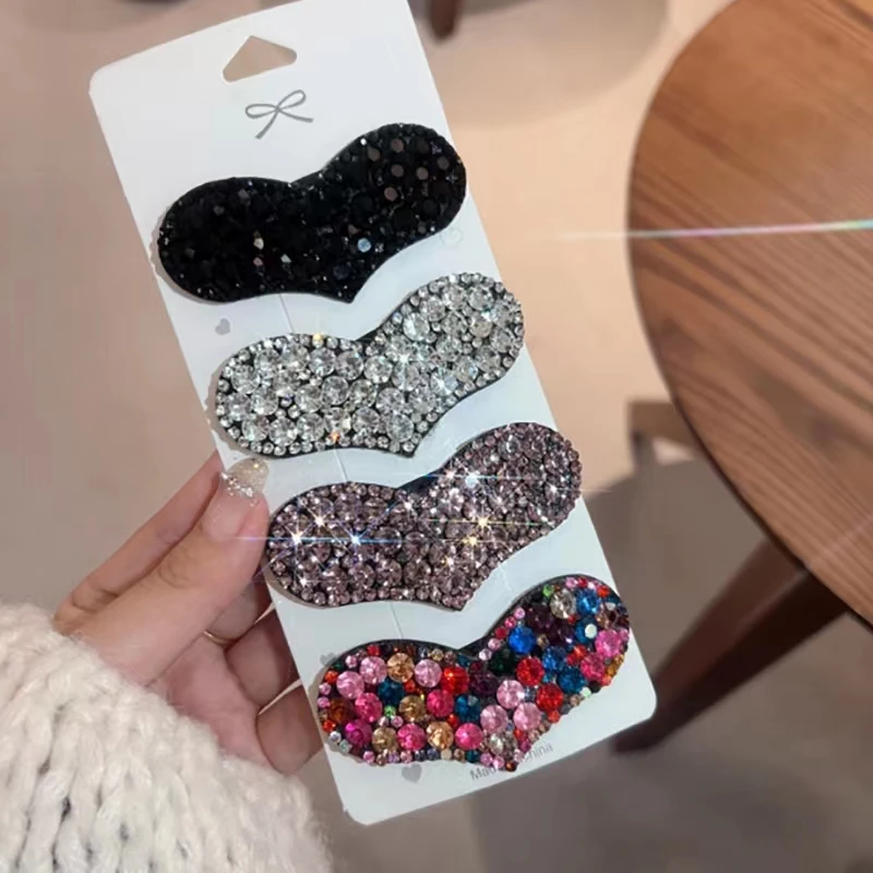 超闪韩版气质碎发夹彩色爱心水钻bb夹时尚轻奢满钻侧边刘海发卡女