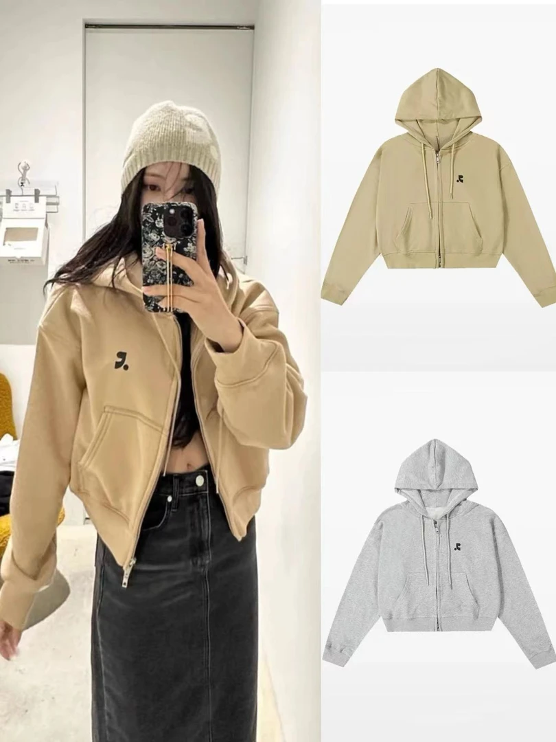 美式复古短款连帽卫衣外套女秋季新款宽松休闲百搭别致小个子上衣