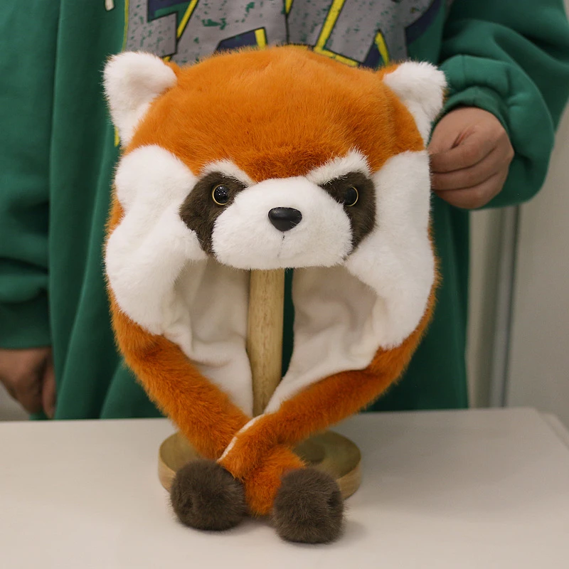 正版仿水貂毛小熊猫帽子毛绒玩具秋冬护耳帽儿童成人成都基地同款