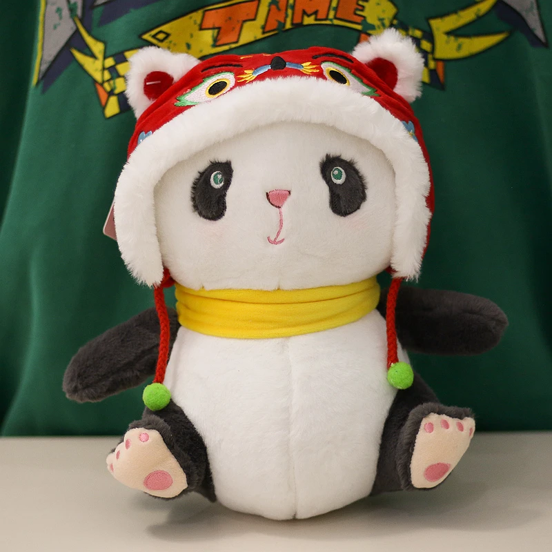 正版中国风虎头帽大熊猫公仔生日礼物萌毛绒玩具玩偶成都基地同款