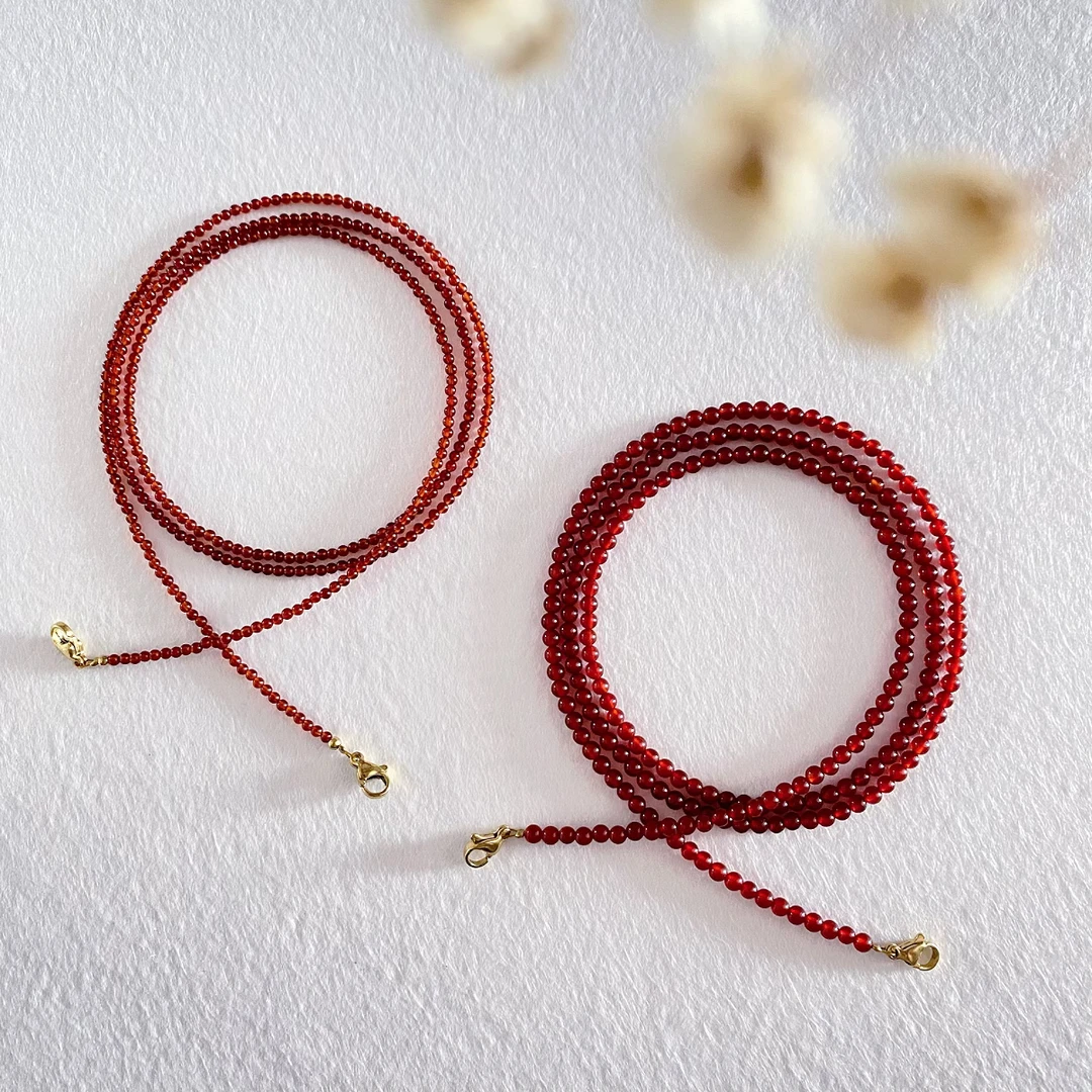 天然红玛瑙眼镜链女幸运串珠耳机链项链小众气质时尚墨镜防丢配饰