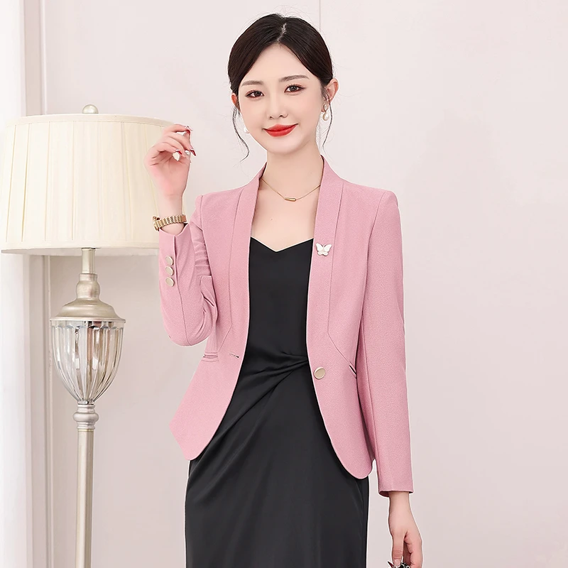 粉色小西装外套女春秋2025新款时尚气质高级感休闲长袖西服上衣