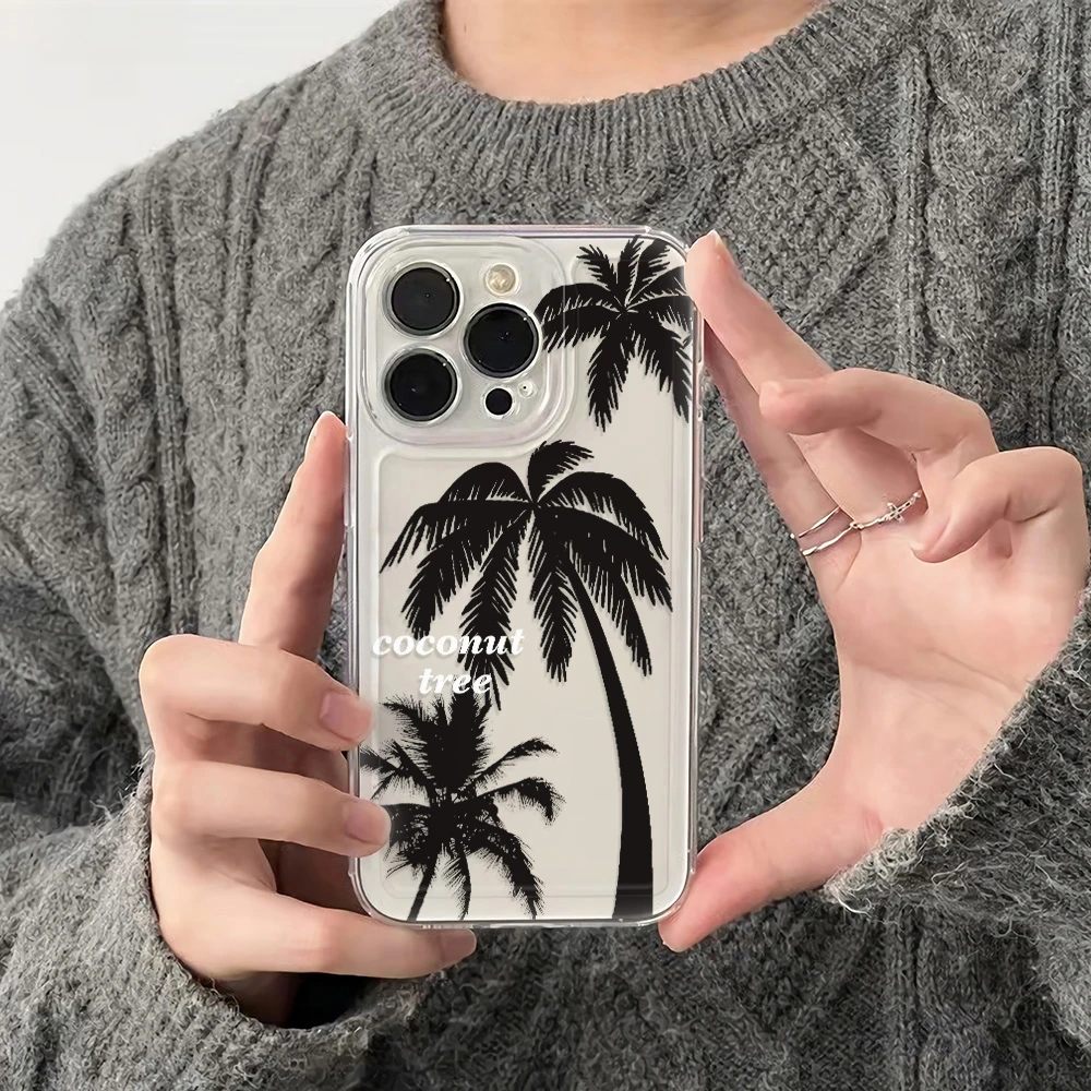 黑色椰树适用iPhone14promax苹果13手机壳12新11软8P全包xsxr透明