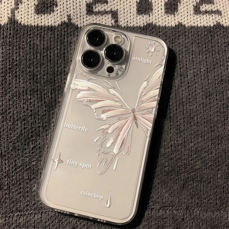 ins风鎏金蝴蝶苹果14promax可爱手机壳ins风iPhone13/12/11透明15