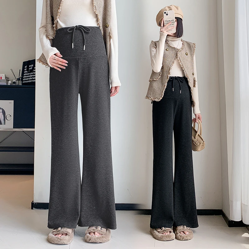 孕妇裤子春秋外穿2024新款秋季小个子休闲抽绳直筒阔腿裤微喇叭裤