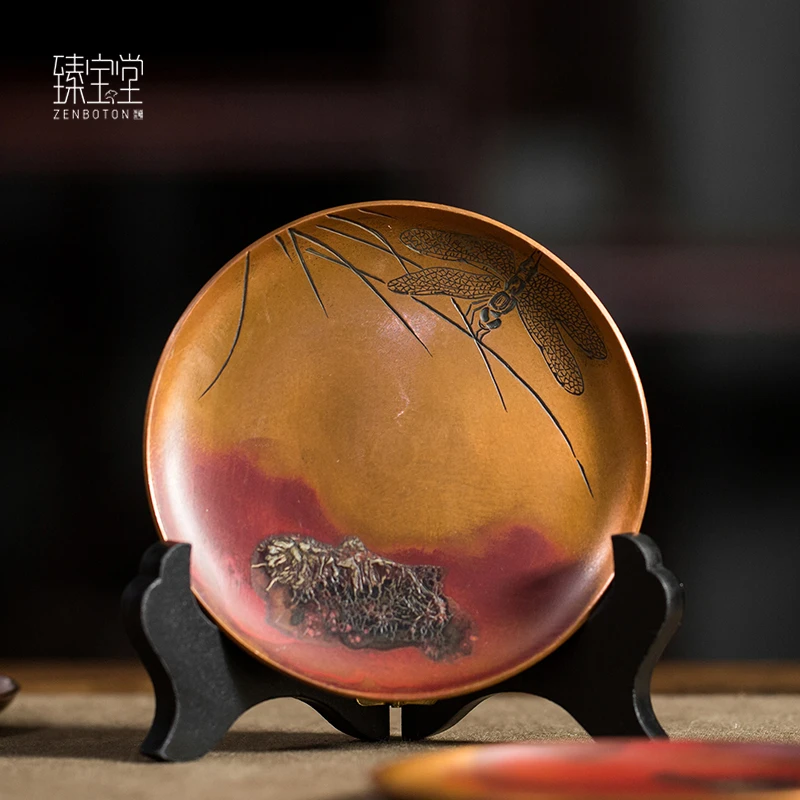 ZENBOTON/臻宝堂亭亭玉立杯托-纯铜手工流银雕刻茶杯垫茶道配件