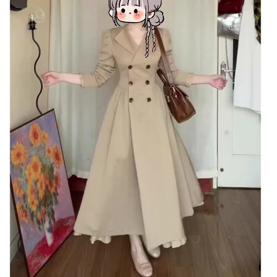 2024入秋法式复古时尚设计感修身双排扣长款风衣外套240斤大码女