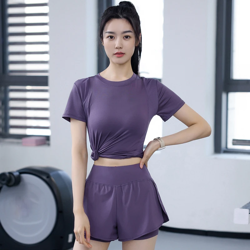 春季新款运动健身服套装专业晨跑步训练防走光薄款休闲户外瑜伽服