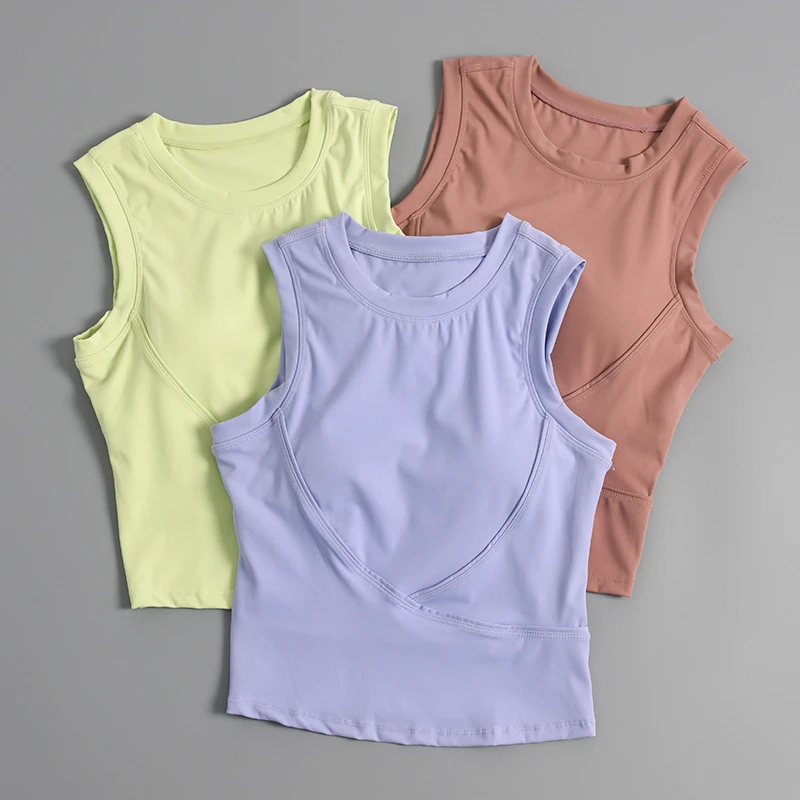 瑜伽服女无袖运动背心外穿紧身速干内衣健身服短袖带胸垫跑步上衣