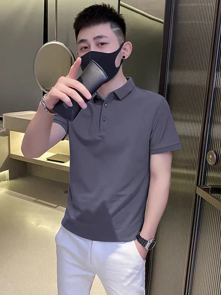 韩版帅气修身t恤上衣男士polo纯色休闲百搭夏季翻领时尚半袖宽松