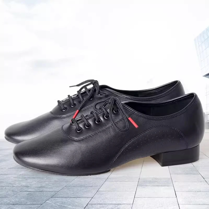 丹宝罗室内摩登舞鞋软底交谊舞国标舞舞蹈鞋男平跟毛底防滑软牛皮