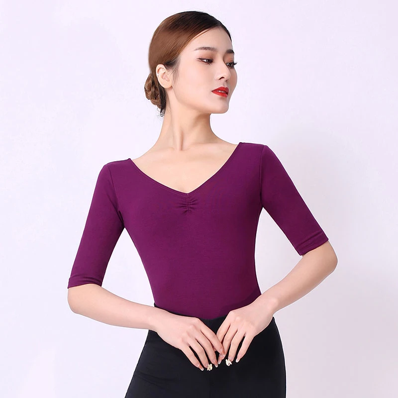 【女短袖形体衣】丹宝罗一字领形体课训练服装导师教师女上衣优雅
