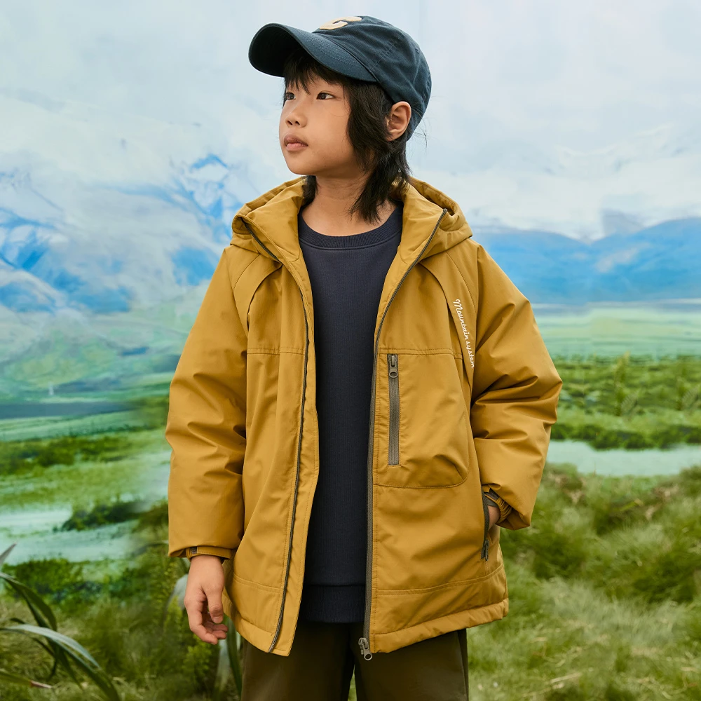 MQD加厚儿童中大童秋冬洋气连帽羽绒防风户外保暖冬季中长款加绒