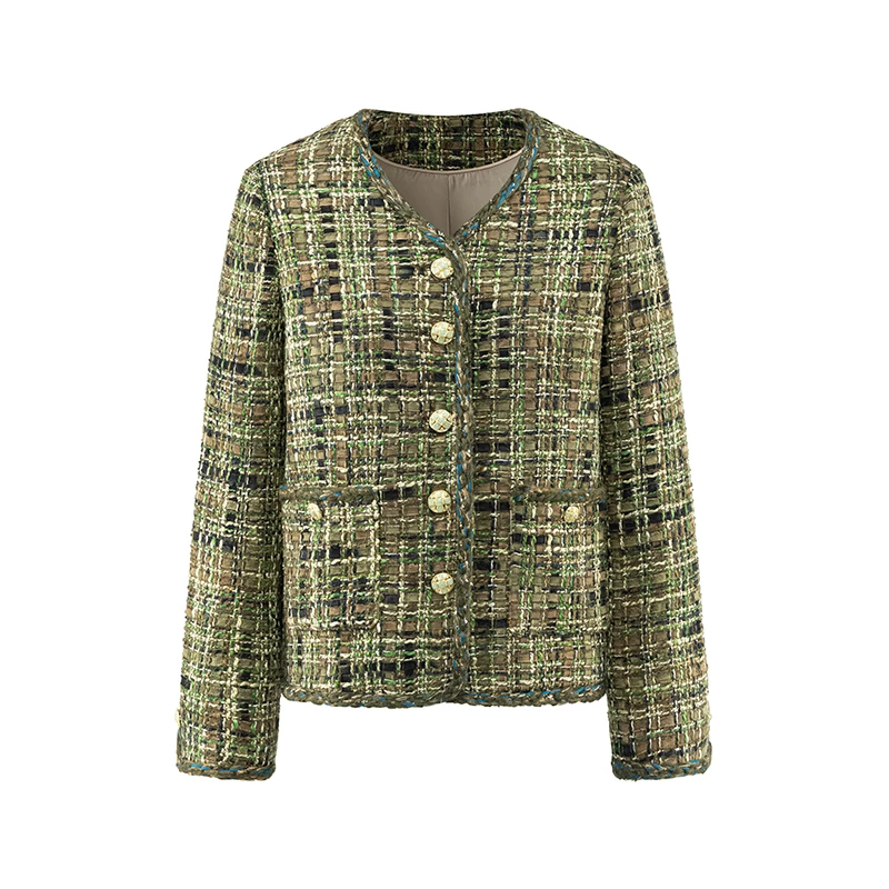 复古绿色双排扣重工编织小香风短款外套秋季 85330063
